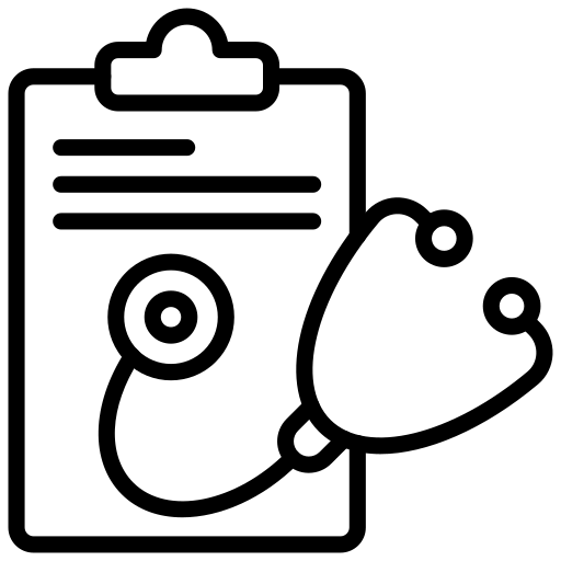 An icon featuring a medical clipboard and stethoscope